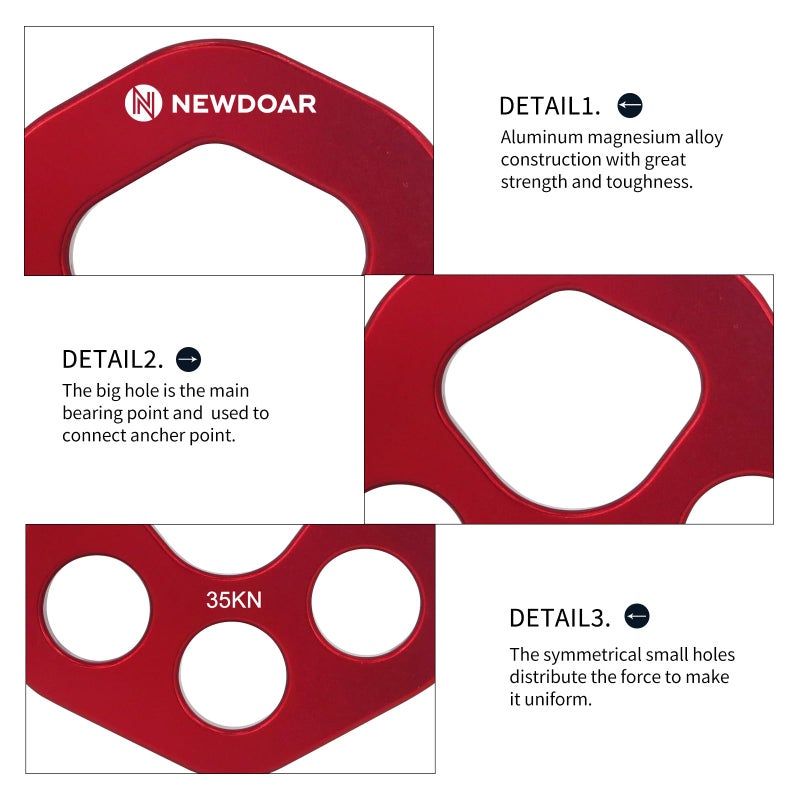 NewDoar Descender Plate 20KN Paw Rigging Plate 4 Holes Rock Climbing Gear(4 holes/20KN Red) - Image 3
